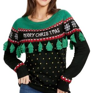 Tipsy Elves Green and Black Christmas Sweater
